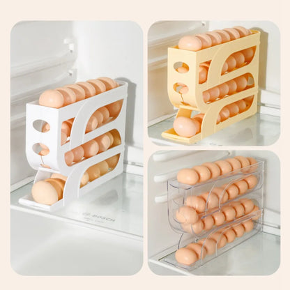 Large Capacity Automatic Egg Roller Household Four Tier Refrigerator Egg Storage Box Space Saving Kitchen Dedicated - ALPENZO