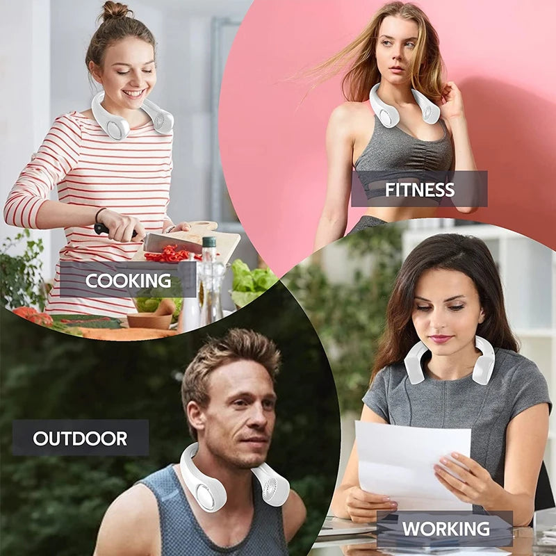 New Mini Neck Fan Portable Bladeless Hanging Neck 1200mAh Rechargeable Air Cooler 3 Speed Mini Summer Sports Fans ALPENZO