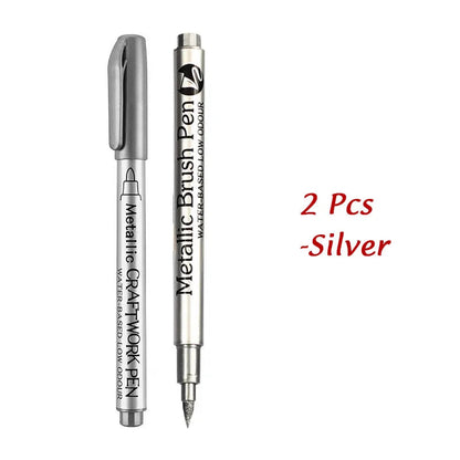 1/2Pcs Brush Metallic Marker Pens Gold Silver Permanent Art Markers Crafts Scrapbooking Painting Stationery School Supplies ALPENZO