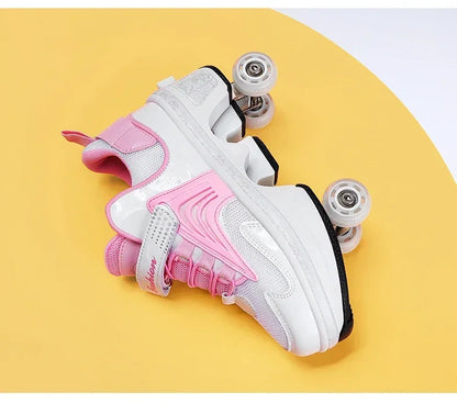 NEW children's sports roller skates deformation shoes 4 four-wheeled roller skates adult runaway shoes student deformation wheel