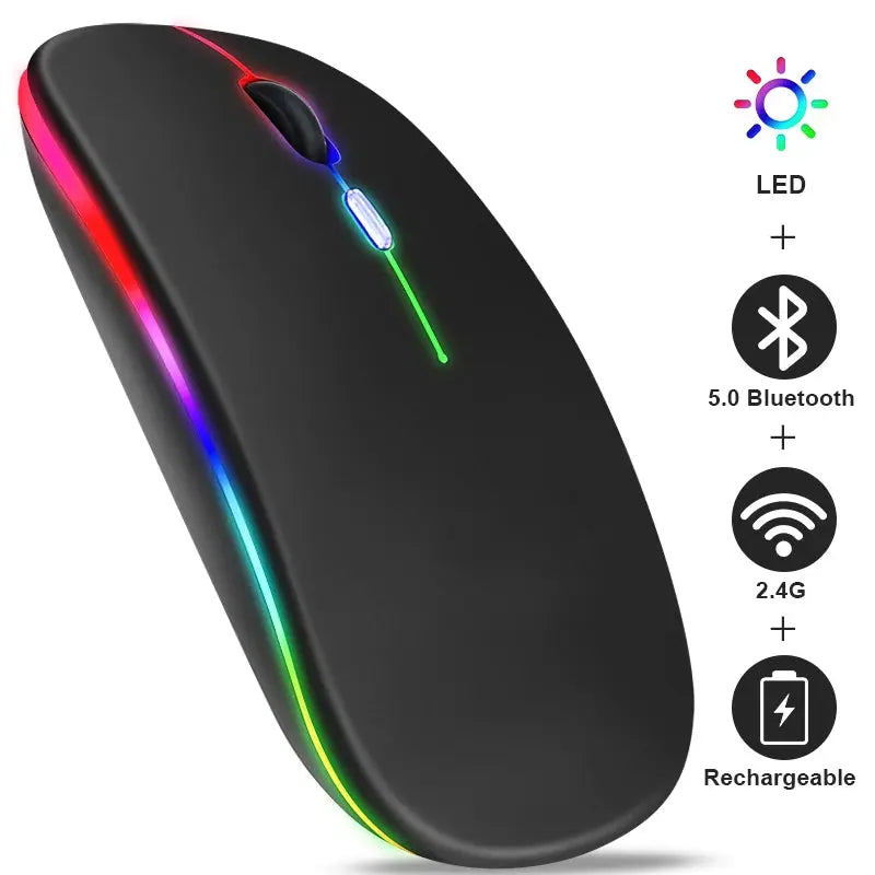 Tablet Phone Computer Bluetooth Wireless Mouse Rechargeable RGB Backlight Mice for iPad PC Laptop Tablet Phone 2.4GHz USB Mouse - ALPENZO