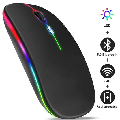 Tablet Phone Computer Bluetooth Wireless Mouse Rechargeable RGB Backlight Mice for iPad PC Laptop Tablet Phone 2.4GHz USB Mouse - ALPENZO