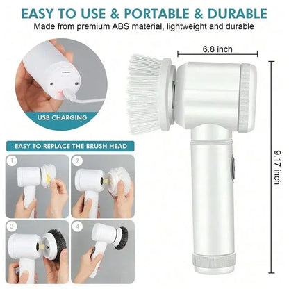 New Electric Spin Scrubber,Bathroom Cleaning Brush Power Scrubber with 5 Replaceable Brush Heads, 5 in 1 Electric Cleaning Brush - ALPENZO