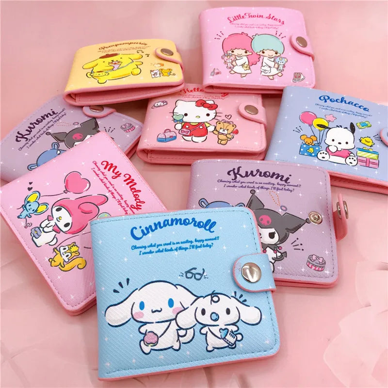 Kawaii Sanrio Pu Casual Money Bag Hello Kitty Cinnamoroll My Melody Kuromi Coin Purse Card Holder Wallet With Buttons ALPENZO