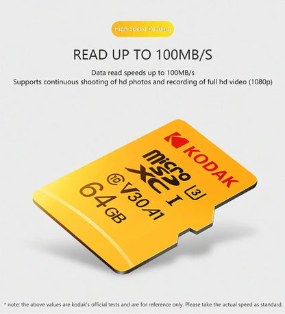 KODAK Micro SD Card Driving Recorder 64GB Memory Card For Mobile Phone PC Earphone Speaker HD Camera - ALPENZO