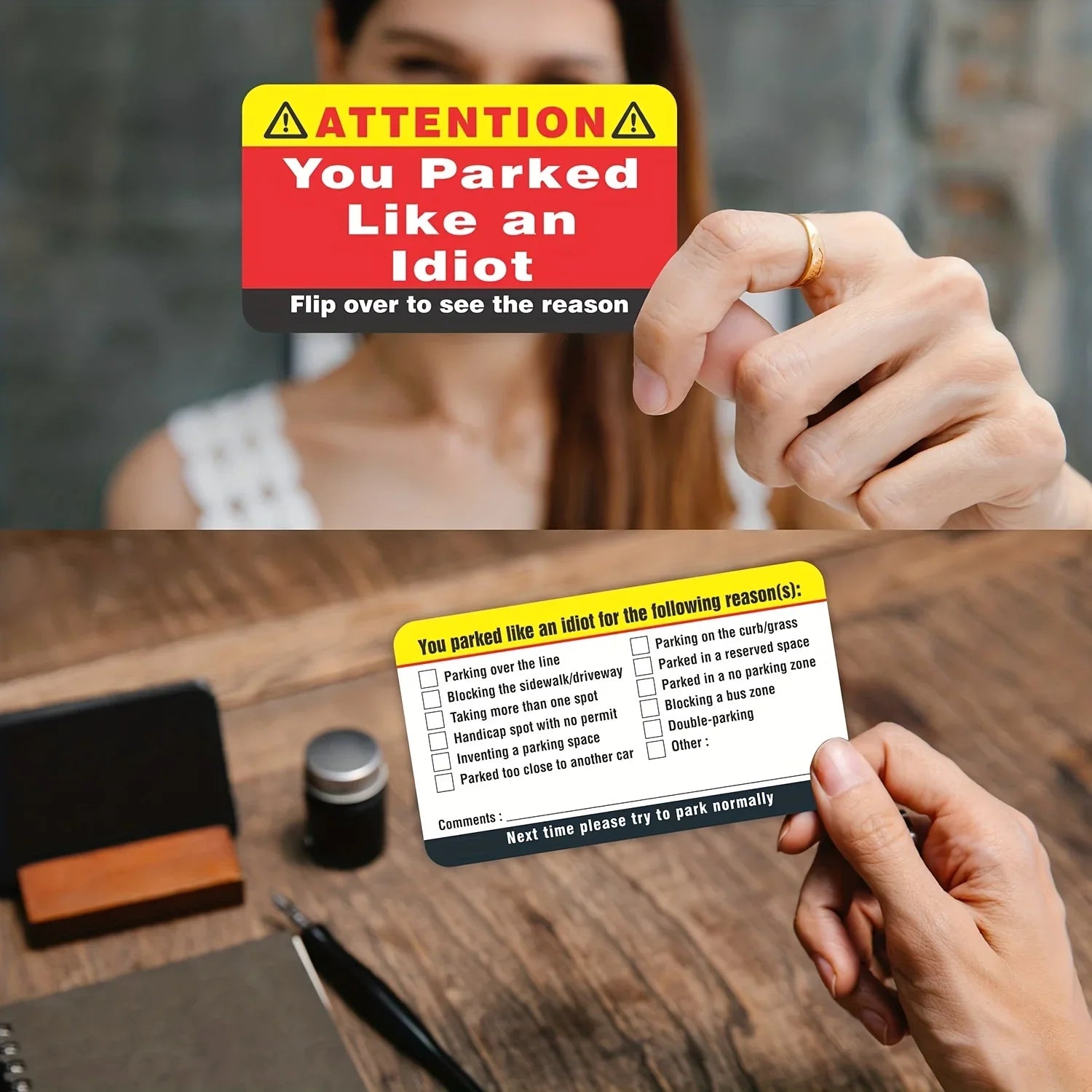 You Park Like an Idiot Business Cards (Pack of 50) Bad Parking Cards Multiple Reason Violation Adult Sock Stuffer ALPENZO