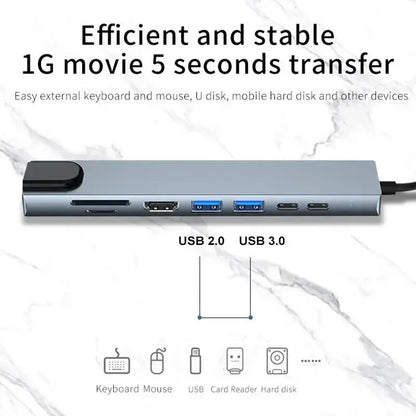 Usb 8 In 1 Type C 3 1 To 4k HdTV Hub Adapter With Sd Tf Rj45 Card Reader Pd Fast Charge For Macbook Notebook Computer - ALPENZO