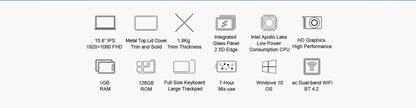Teclast F15S laptop, 15,6 inch, 6GB/8GB RAM, 128GB ROM, Celeron J3455/N4020/N3350, Windows 10 OS, 1920x1080 IPS, UHD 500 GPU, Du - ALPENZO