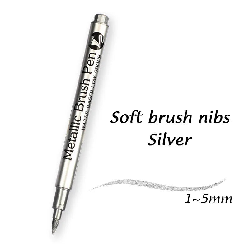 1/2Pcs Brush Metallic Marker Pens Gold Silver Permanent Art Markers Crafts Scrapbooking Painting Stationery School Supplies ALPENZO