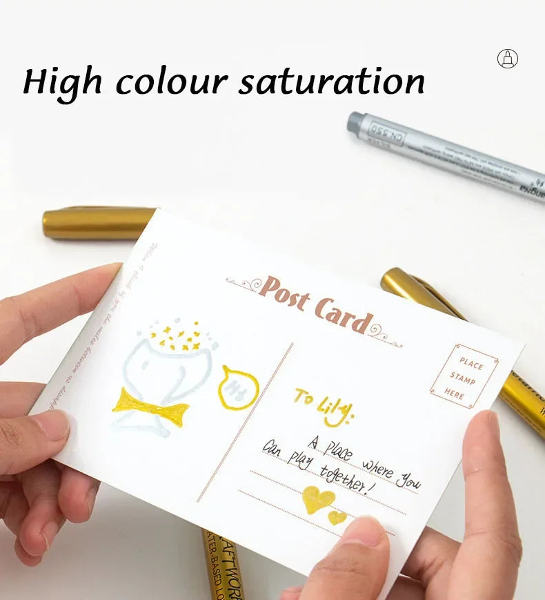 1/2Pcs Brush Metallic Marker Pens Gold Silver Permanent Art Markers Crafts Scrapbooking Painting Stationery School Supplies ALPENZO