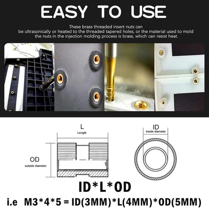 M2 M2.5 M3 M4 M5 M6 Brass Heat Insert Nut Hot Melt Nutinsert Thread Knurled Double Twill Embedment Nuts 3D Printer Accessories - ALPENZO