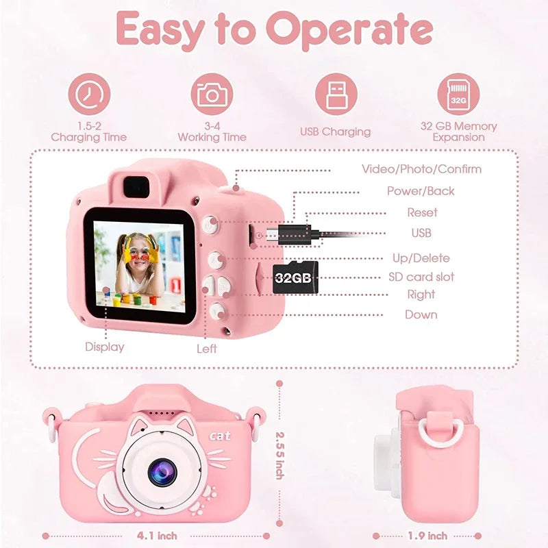 Kids Camera Toys 2 inch Screen HD Cartoon Kids Digital Camera Mini SLR Camera Cute Toy For Children Birthday Christmas Gifts ALPENZO