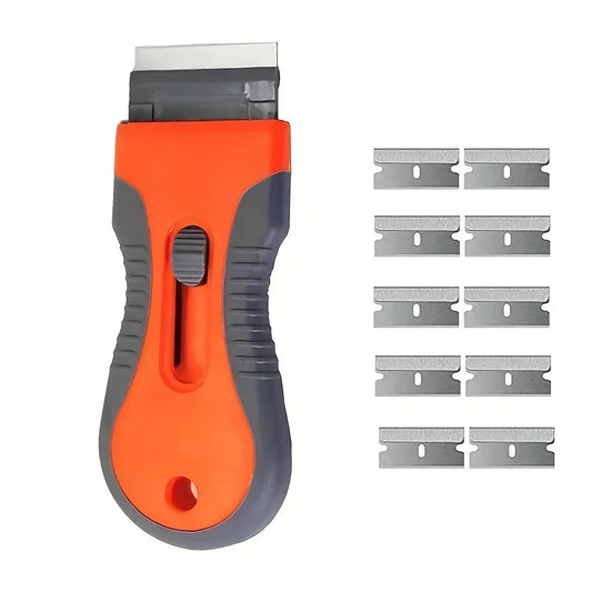 1 Set Glue removal blade With 10 Blades, Telescopic Adjustment Knife, Cleaning Scraper Tool For Removing Labels,Stickers,Paint - ALPENZO