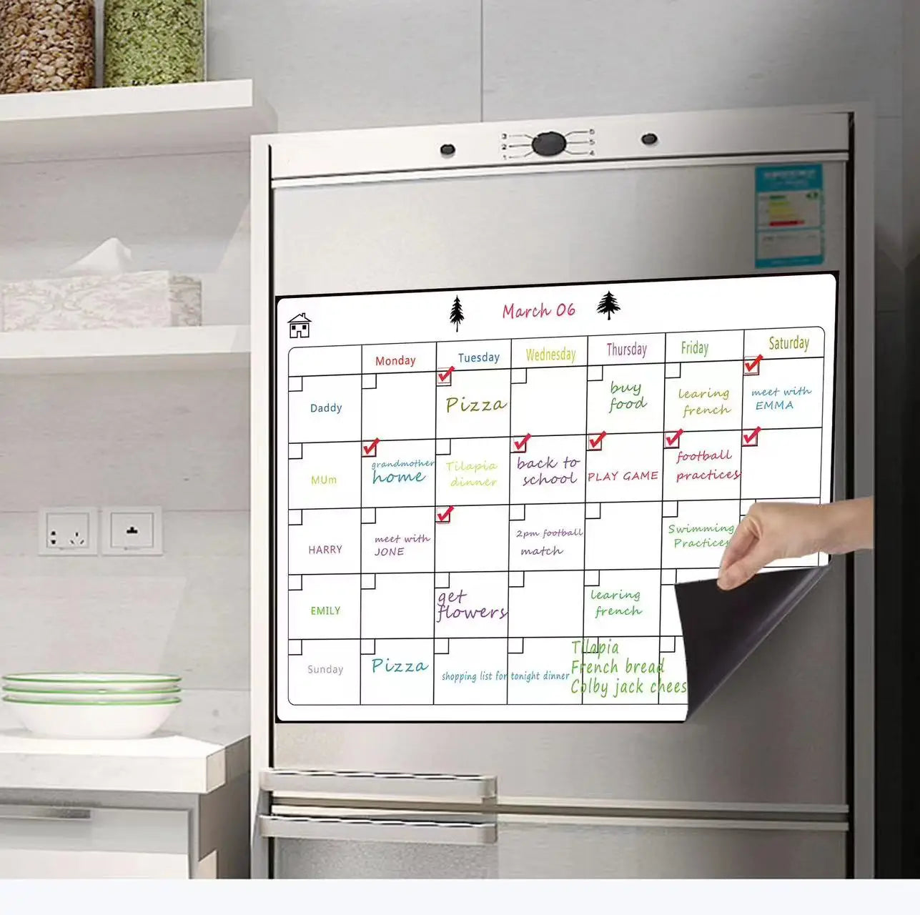 1 Set Magnetic Refrigerator Dry Erase Calendar 12" X 16" Monthly Planner Whiteboard Message Organizer For Kitchen Fridge With Fr ALPENZO