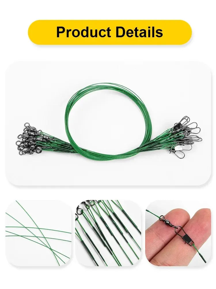 20PCS Sliver Anti Bite Steel Fishing Line Steel Wire Leader With Swivel Fishing Accessory Lead Core Leash Fishing Wire 15CM-30CM