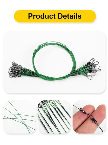 20PCS Sliver Anti Bite Steel Fishing Line Steel Wire Leader With Swivel Fishing Accessory Lead Core Leash Fishing Wire 15CM-30CM