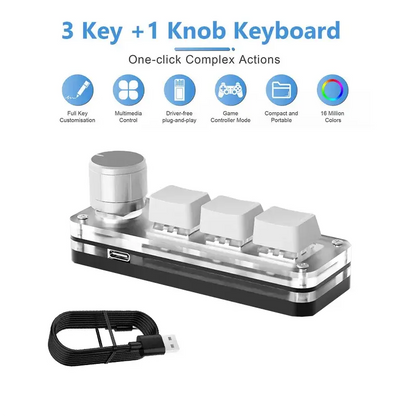 Macropad Macro Mechanical Keyboard RGB Mini Gaming Custom Programming Knob Keypads Red Switch 3 Keys For Photoshop - ALPENZO