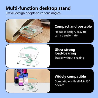Transparent Rotating Stand Acrylic Plate Desktop Mobile Phone Tablet Universal Live Folding Adjustment Computer Support Stand - ALPENZO