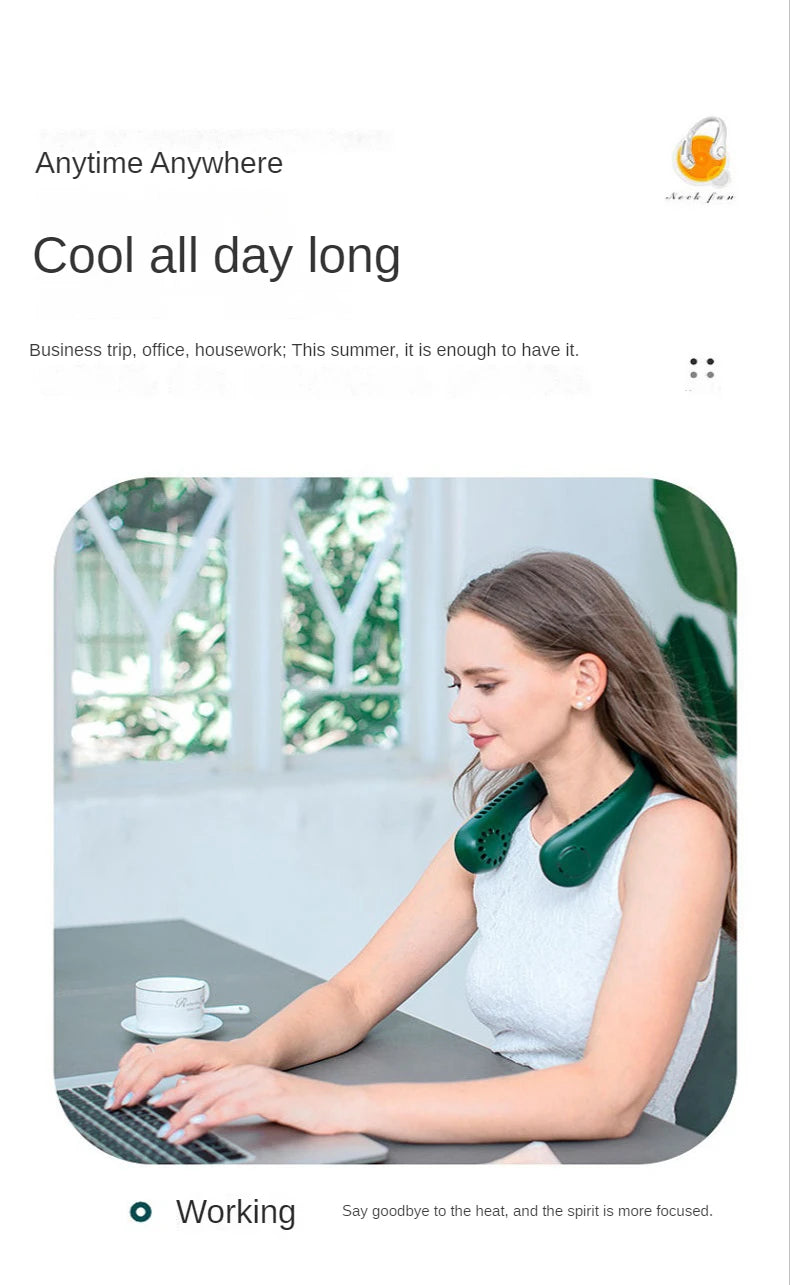 New Mini Neck Fan Portable Bladeless Hanging Neck 1200mAh Rechargeable Air Cooler 3 Speed Mini Summer Sports Fans ALPENZO