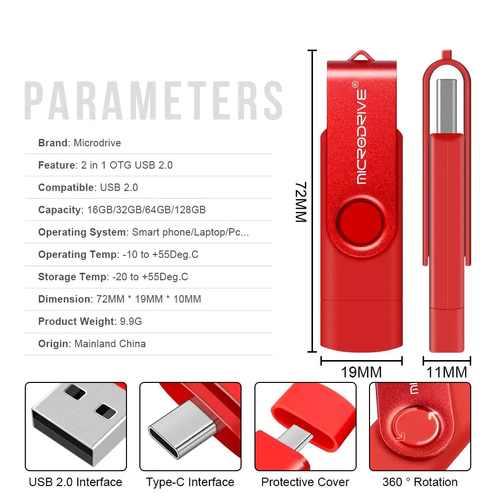 Metal USB Flash Drive 128GB 64GB 32GB High Speed 16GB 8GB Pen Drive Smart Phone  OTG  2 IN 1 Memoria Usb Stick Type C Usb 2.0 - ALPENZO