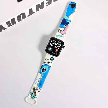 Sanrio Hello Kitty Cartoon Printed Button LED Electric Watch Teenager Fashion Personality Stitch Printed Square Electronic Watch ALPENZO