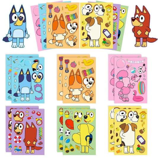 6/12/18Pcs Bluey Anime Cartoon Dog Puzzle Stickers Cute Children DIY Color Puzzle Education Stickers Kids Funny Toys Gift ALPENZO