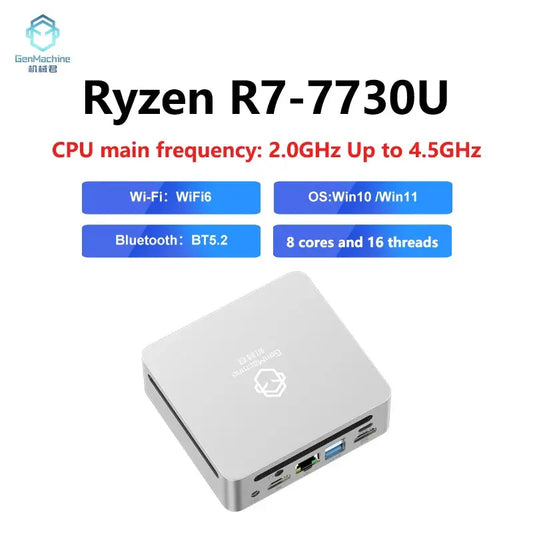 Genmachine New AMD Ryzen7 R7 7730U MINI PC Win11 8Cores 16Threads DDR4 3200Mhz 256/512GB M.2 SSD WIFI6 BT5.2 Desktop pc game - ALPENZO