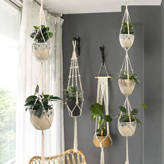 Hanging Plant Handmade Macrame Plant Hanger Flower Pot Planter Hanger Wall Decor Courtyard Garden Hanging Planter Hanging Basket - ALPENZO