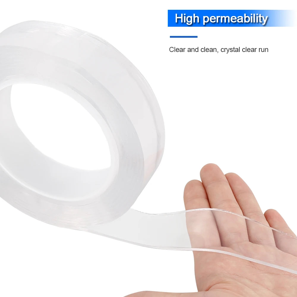 1/3/5M Double Sided Tape Transparent Acrylic Reusable Waterproof Adhesive Tracsless Tape Gadget Cinta Doble Cara Nano Tapes ALPENZO
