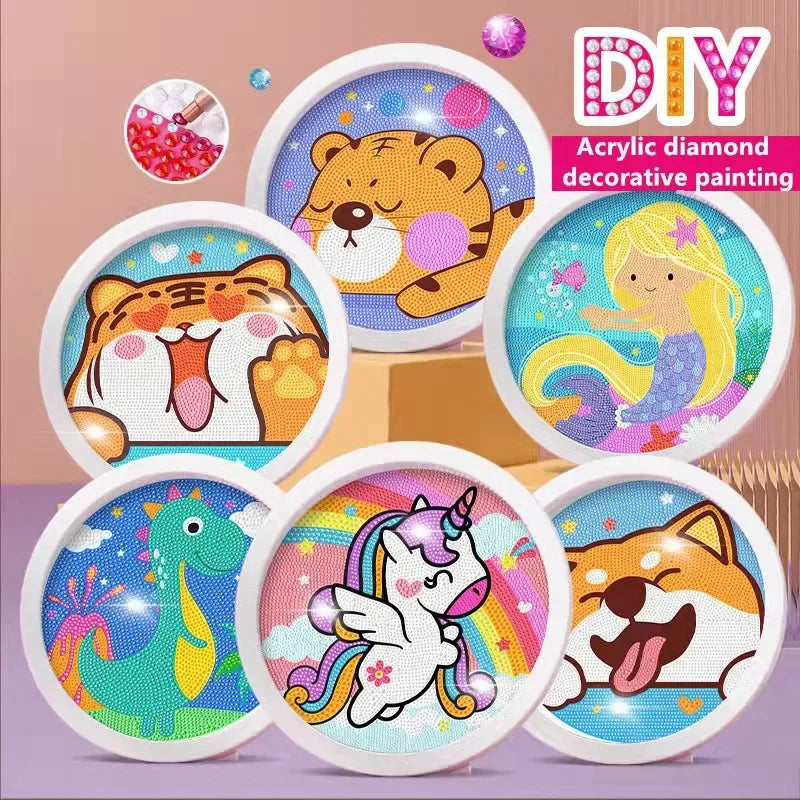 Round frame unicorn diamond painting kitten children's handmade dinosaur creative diamond stickers tiger diy point diamond paint ALPENZO