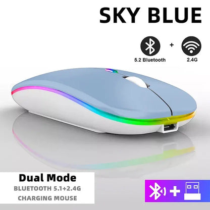 Tablet Phone Computer Bluetooth Wireless Mouse Rechargeable RGB Backlight Mice for iPad PC Laptop Tablet Phone 2.4GHz USB Mouse - ALPENZO