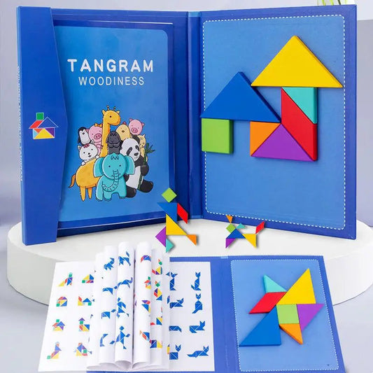 Wooden Jigsaw Magnetic Tangram Puzzle Book Educational Toys For Children Baby Kid Portable Montessori Learning Intelligence ALPENZO