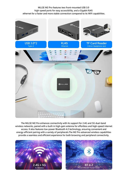 MLLSE Mini PC M2 Air Intel Gemini Lake N4000 Windows 11 6GB RAM 128GB ROM Dual-Band WiFi Bluetooth USB Mini Computer - ALPENZO