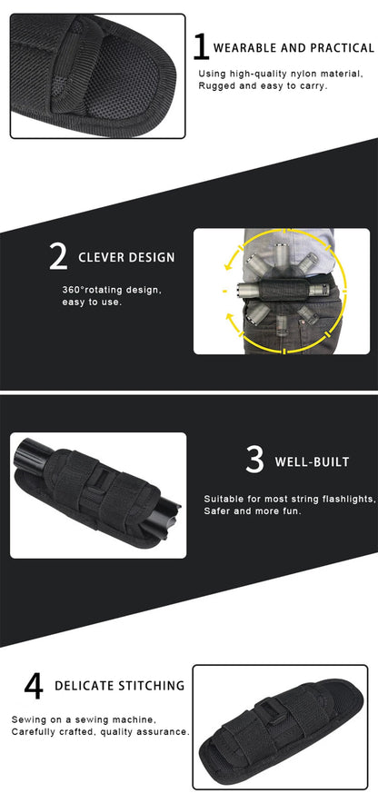 Tactical Flashlight Pouch Belt Torch Bag Durable Hunting Lighting Accessory Survival Kits 360 Degree Holster Rotary Torch Case