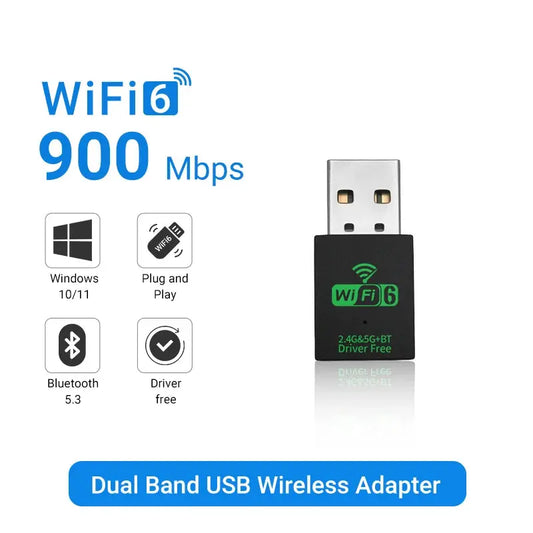 WALRAM 900Mbp USB WiFi6 Bluetooth Adapter 2in1 Dongle Dual Band 2.4G/5GHz Dual Band Drive Free Stable Signal Adapter for PC - ALPENZO