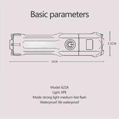 Portable LED Flashlight ABS Strong Light Focusing Flashlight USB Rechargeable Outdoor Home Strong Light Searchlight Waterproof