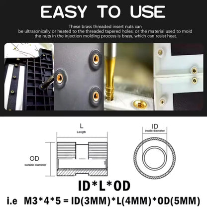 M2 M2.5 M3 M4 M5 M6 Brass Heat Insert Nut Hot Melt Nutinsert Thread Knurled Double Twill Embedment Nuts 3D Printer Accessories - ALPENZO