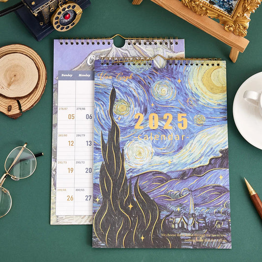 12 sheets 2025 Vintage Painting A4 Wall Calendar Monthly Planner Colorful Weekly Schedule for Home School Office Organization ALPENZO
