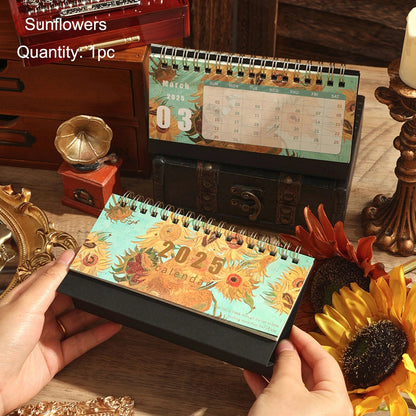 1 pc 2025 Vintage Painting Coil Desk Calendar With Memo Notes Tabletop Flip Schedule Monthly Calendar For Home Office School ALPENZO