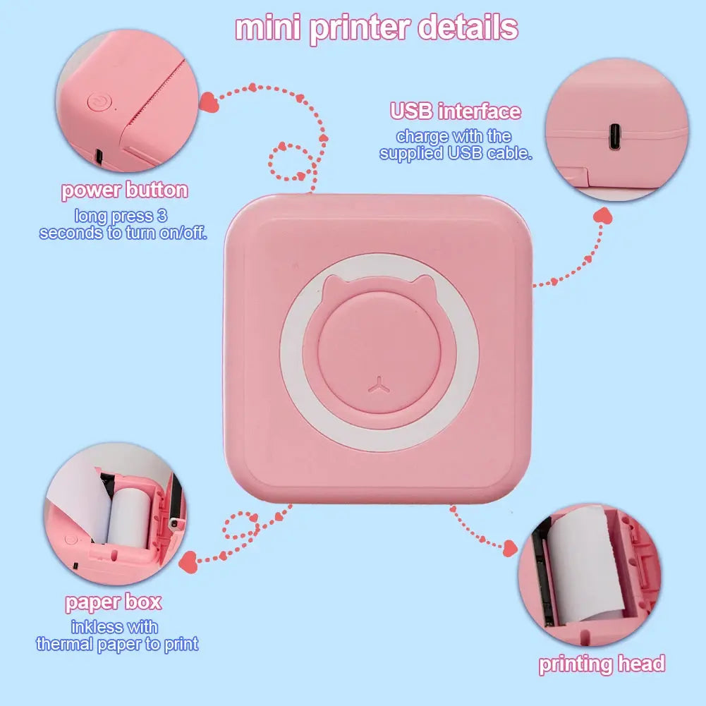KGG Mini Portable Thermal Printer Paper Photo Pocket Thermal Printer Printing Wireless BT Connect Printers 200dpi Photo Lable - ALPENZO