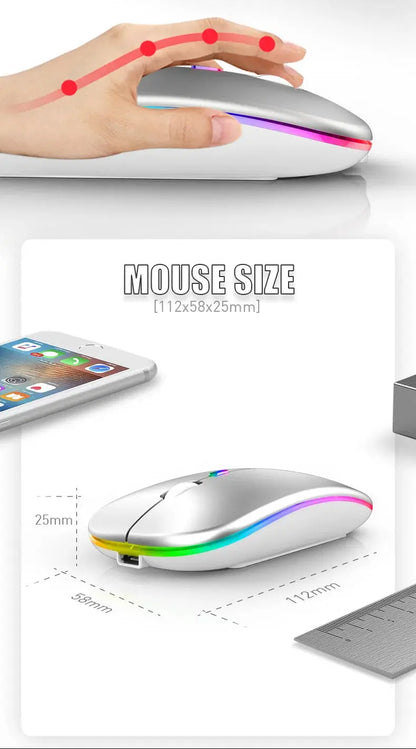 Tablet Phone Computer Bluetooth Wireless Mouse Rechargeable RGB Backlight Mice for iPad PC Laptop Tablet Phone 2.4GHz USB Mouse - ALPENZO