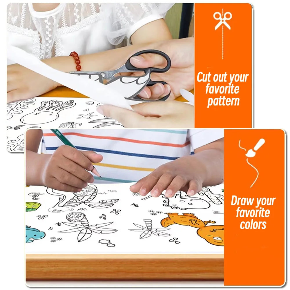 0.9/3M Space Food Animal Canvas Children's Drawing Roll DIY Coloring Paper Roll Color Filling Graffiti Paper-cut Painting School ALPENZO