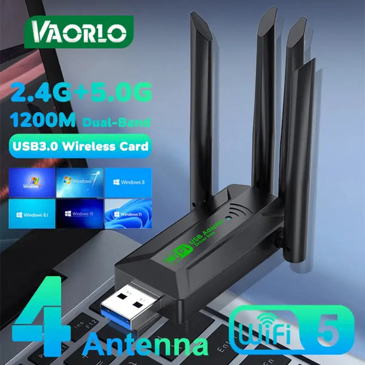 Original 4 Antennas 1200Mbps WiFi USB 3.0 Adapter 2.4G/5GHZ Dual Band WiFi Dongle Wireless Network Card 802.11AX For Win 10/11 - ALPENZO
