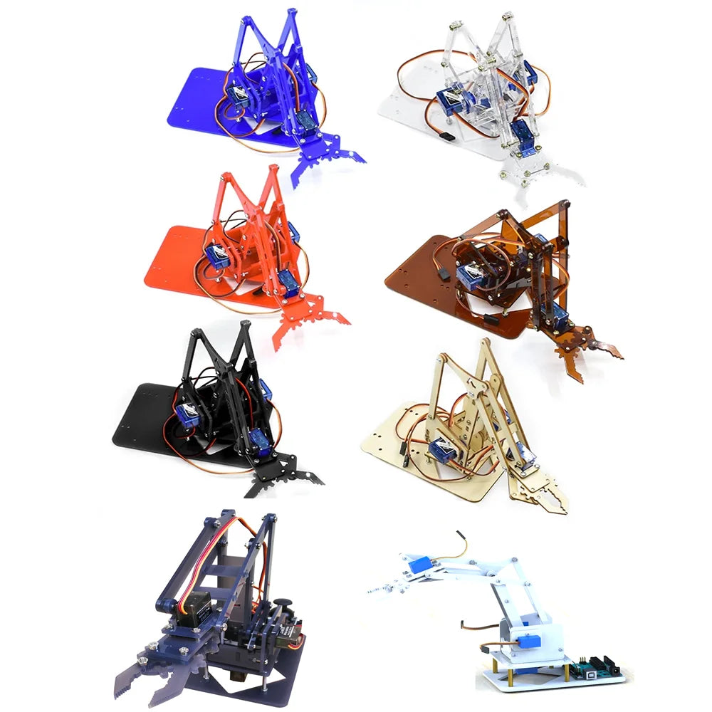 SG90 MG90S 4 Dof Unassembly Acrylic Mechanical Robot Manipulator Claw Kit For Arduino Robot Arm STEAM Kit Programming Robot Arm ALPENZO
