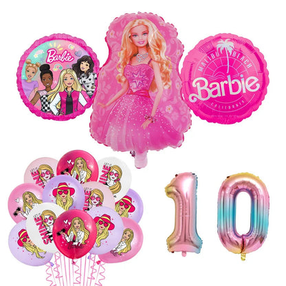 Barbie Birthday Party Supplies Pink Girl Disposable Tableware Banner Cupcake Topper Background Princess Balloons Gift Bag ALPENZO
