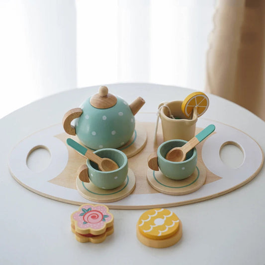 Wooden Afternoon Tea Set Toy Pretend Play Food Learning Role Play Game Early Educational Toys for Toddlers Girls Boys Kids Gifts ALPENZO