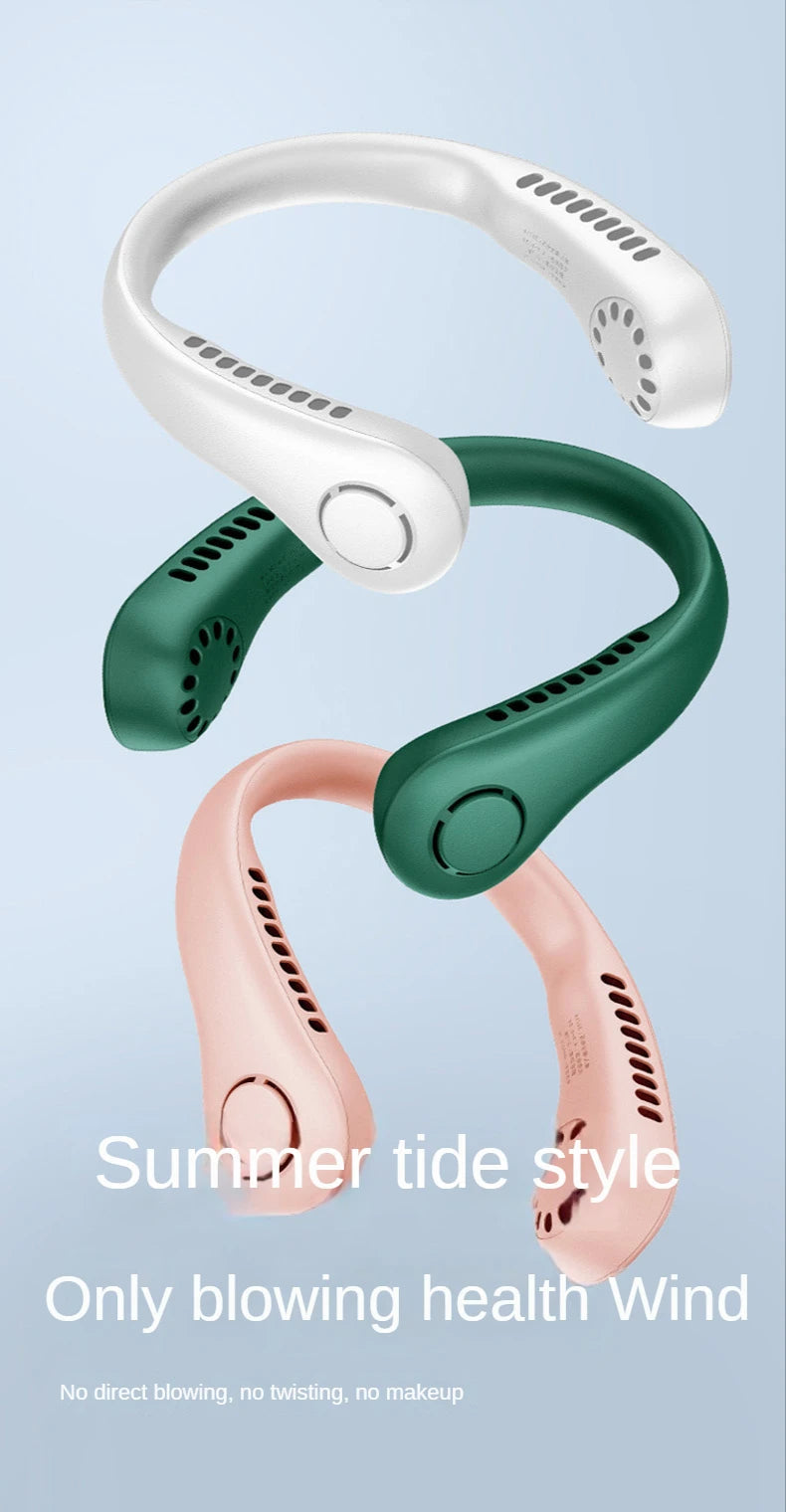 New Mini Neck Fan Portable Bladeless Hanging Neck 1200mAh Rechargeable Air Cooler 3 Speed Mini Summer Sports Fans ALPENZO