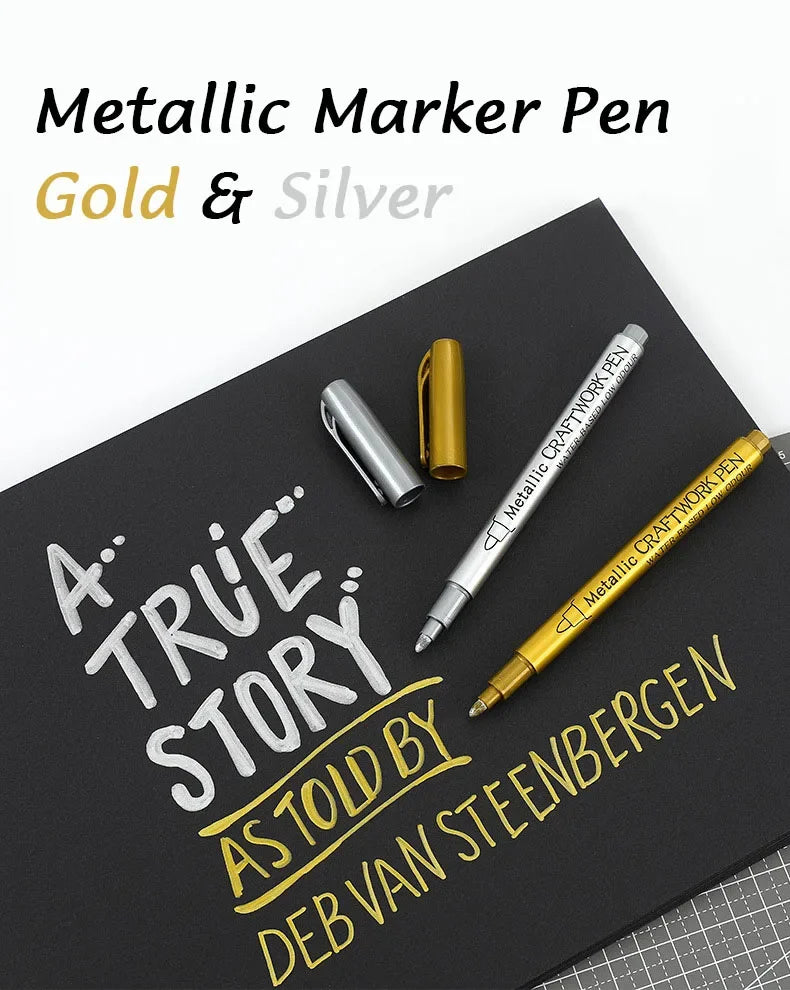 1/2Pcs Brush Metallic Marker Pens Gold Silver Permanent Art Markers Crafts Scrapbooking Painting Stationery School Supplies ALPENZO
