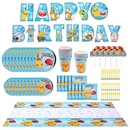Cartoon Pikachu Theme Birthday Party Disposable Tableware Set Balloons Decorations Photo Props Background Pokemon Party Supplies ALPENZO
