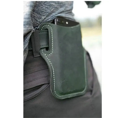 Outdoor storage Retro Horse Leather Phone Waist Bag Wearing Belt Men's Hanging Waist Bag Camping Sports Work Phone Bag